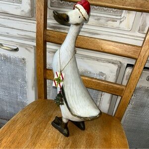 Holiday Christmas Vintage Style Weathered Santa Duck W/Charms statue resin 16"